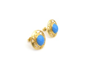 Classic Gold <b>Stud</b> <b>Earrings</b> With Lapis Lazuli Bezel Setting For Women Everyday Wear - Product Image 2