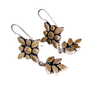 Pendientes de cuarzo con bisel de latón plateado oxidado vintage, diseño floral, para mujer, estilo bohemio tribal, joyería hecha a mano para boda - Product Image 4
