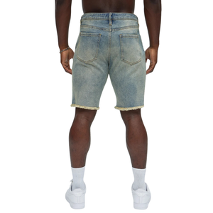 Pantalones Cortos de Mezclilla Azul Claro para Hombre, 100% Algodón, Cinco Bolsillos, Corte Regular, Casual, Verano, Largo hasta la Rodilla, Dobladillo Deshilachado, Estilo Urbano - Product Image 2