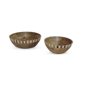 Ensemble de bols coniques en bois avec pieds, base métallique, style rustique, bois massif foncé, plat de service pour fruits et salades, décoration de table, vente en gros - Product Image 3