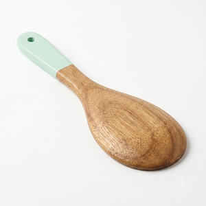 Cuchara para Arroz de Madera de Teca 100% Sólida con Mango Verde Menta, Ecológica, Antiadherente, Utensilio de Cocina - Product Image 3