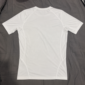 T-shirt de compression blanc à manches courtes pour homme, coupe classique, séchage rapide, col rond, en polyester tricoté, respirant, sportif - Product Image 2