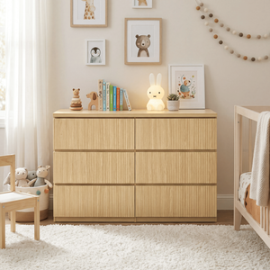 Cassettiera a 6 cassetti in legno con pannello ondulato, grande mobile contenitore per vestiti - Product Image 1