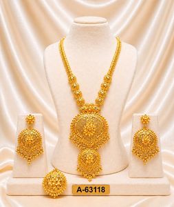22K Gold Plated Women's Bridal Jewelry <b>Set</b> with Long <b>Necklace</b> Earring <b>Set</b> Zircon Trendy Engagement/Wedding/Party/Gift A-63121 - Product Image 5