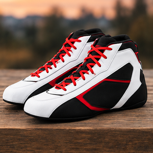 Moto <b>Boots</b> Ankle White Black Red Genuine Leather Upper <b>Mesh</b> Lining Breathable Hook Loop Closure Rubber Outsole Closed Toe Kart - Product Image 4