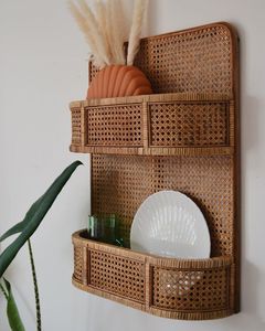 Cestas de almacenamiento de ratán montadas en la pared con asas, maceta rectangular hecha a mano para sala de estar, estilo rústico - Product Image 5