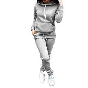 Conjunto Deportivo Unisex con Sudadera con Capucha Gris, Manga Larga, Color Sólido, Ropa Casual, Material de Felpa, Corte Regular, Secado Rápido, con Bolsillo - Product Image 1