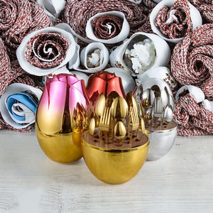 Cubertería de acero inoxidable estilo europeo, vajilla plateada de lujo para hotel, cubertería con forma de huevo, juego de cubiertos de acero inoxidable plateado. - Product Image 3