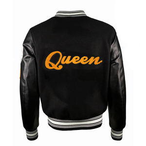 Veste de baseball oversize streetwear noire avec manches en cuir et logo brodé pour homme - Product Image 2