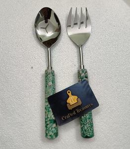 Ensemble de saladiers au design créatif en résine époxy avec pierres incrustées, cuillère et fourchette, ustensiles de cuisine pour hôtel, au meilleur prix - Product Image 2