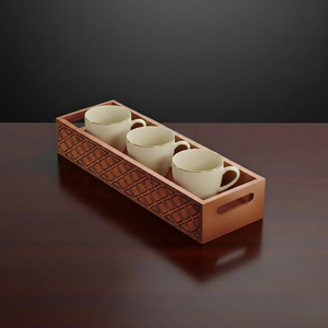 Plateau en bois artisanal rustique Brownwood avec poignée et motif floral, finition lisse pour une présentation élégante lors des repas - Product Image 2