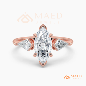 Rose Gold Marquise Moissanite Engagement Ring Three <b>Stone</b> Wedding Ring Bridal Jewelry Gift Women USA Luxury - Product Image 5