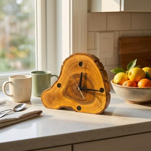 Horloge analogique en quartz avec tranches de bois irrégulières, design rustique, silencieuse, alimentée par piles, décoration de salon - Product Image 3