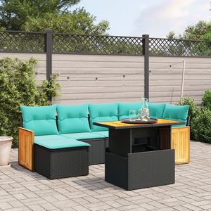 Juego de sofás de patio de ratán sintético negro de 7 piezas con cojines, elegantes muebles de exterior - Product Image 1