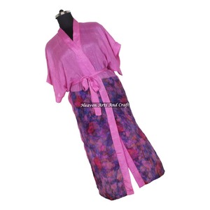 Heaven Arts and Craft KL005 Camisón Kimono Vintage para Mujer, Manga Media, Mezcla de Poliéster y Seda, Secado Rápido, Multicolor - Product Image 4