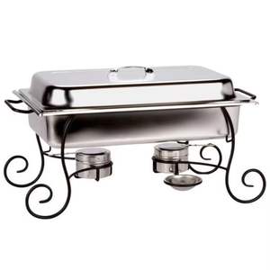 Recipiente Redondo de Acero Inoxidable para Calentar Comida con Soporte de Hierro, Juego de Servicio para Buffet con Porta Combustible, Antiadherente y Duradero - Product Image 1