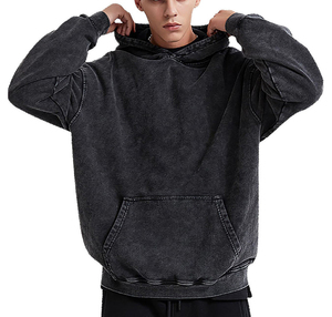 Sudadera con Capucha Negra Oversize para Hombre con Lavado Ácido, Estilo Casual, con Bolsillo Canguro, Manga Raglán, para Otoño, OEM ODM - Product Image 6
