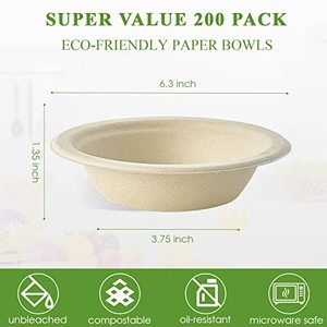 Tazones de papel de bagazo desechables y compostables de 12 oz, ecológicos, resistentes, impermeables, de grado alimenticio, para fideos y aperitivos a granel - Product Image 2