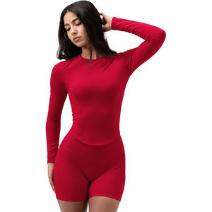 Women Seamless <b>Red</b> <b>Long</b> <b>Sleeve</b> Yoga <b>Top</b> Solid Color Crew Neck Full <b>Sleeve</b> Activewear - Product Image 3