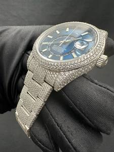 Montre-bracelet mécanique de luxe unisexe avec cadran bleu, sous-cadran GMT, affichage de la date, entièrement sertie de diamants Moissanite, style Hip Hop - Product Image 4