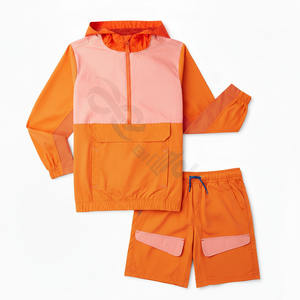 Ensemble de survêtement court deux pièces respirant grande taille 2023 personnalisé, coupe-vent, patchwork, fermeture éclair, nylon, polyester, style streetwear - Product Image 4