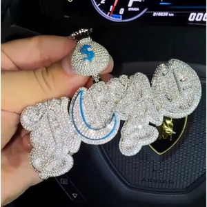 Colgante de letra de moissanita estilo hip hop, plata 925, cadena completamente cubierta de moissanitas, colgante de moissanita personalizado con nombre para hombres y mujeres - Product Image 1