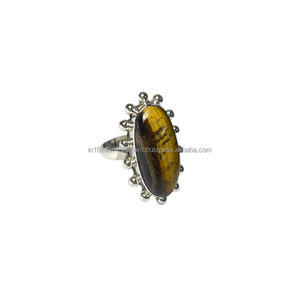 Anillo de Plata de Ley 925 Hecho a Mano con Incrustaciones de Piedras Preciosas de Ojo de Tigre Clásico para Mujer, Ideal para Bodas, Fiestas y Compromisos - Product Image 1