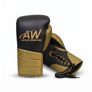 ถุงมือชกมวย Askar Wear Ind หนังแท้ รัดข้อมือ ระบายอากาศได้ดี สีดำทอง อุปกรณ์ศิลปะการต่อสู้สำหรับผู้ใหญ่ - Product Image 3