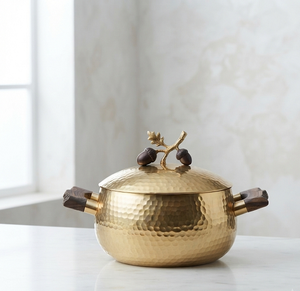 Sopera de Metal Decorativa con Tapa, Chapada en Oro Martillado, Estilo Vintage, para Mesa, Uso en Cocina y Hogar - Product Image 1