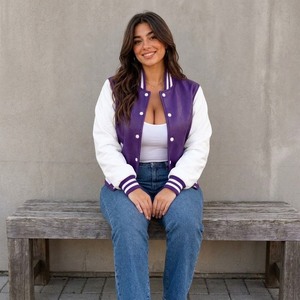 Oversized <b>Varsity</b> <b>Jacket</b> | <b>Women's</b> Leather Sleeve Letterman <b>Jacket</b> | <b>Bomber</b> Coat , Leather <b>Jacket</b> <b>woman</b> - Product Image 2