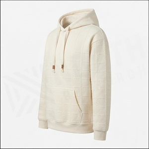 Sweat-shirt décontracté en coton tricoté matelassé crème pour homme, coupe classique, avec poche avant, idéal pour l'automne - Product Image 3
