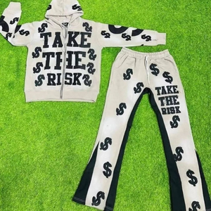 Ensemble de survêtement à capuche pour enfants Clearvont, sweat-shirt et pantalon en coton avec fermeture éclair intégrale et imprimé lettres, pour un style décontracté d'automne - Product Image 4