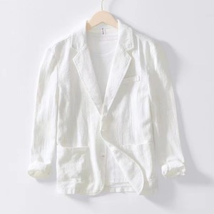 Blazers en coton et lin pour hommes Shmily, couleur unie, décontractés, à manches longues, à double boutonnage, respirants, pour le printemps - Product Image 2