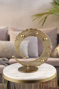 Sculpture d'art circulaire moderne en laiton texturé, objet décoratif géométrique pour table, idéal pour la maison ou le bureau, décoration moderne - Product Image 6