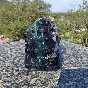 Idole de Ganesha en fluorite naturelle artisanale, statue en cristal sculptée à la main, vert et violet, divination, décoration de la maison - Product Image 6