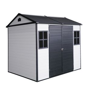Caseta de Almacenamiento Exterior de Resina de 8 x 6 pies, Impermeable, con Piso, Dos Ventanas y Puerta con Cerradura, para Jardín o Patio - Product Image 2