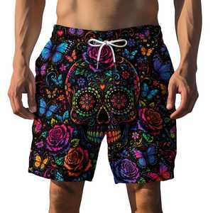 Pantalones cortos con estampado de calaveras y mariposas coloridos para hombre, de secado rápido, con cordón en la cintura, ropa de baño informal - Product Image 5