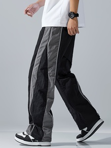 Wholesale OEM Customizable Oversized <b>White</b> <b>Jogger</b> Pants Black Geometric Side Inserts Drawstring Elastic Waist Streetwear Style - Product Image 3