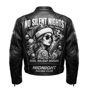 Chaqueta de Cuero Genuino Personalizada para Mujer, Estilo Motero, con Estampado Gráfico Midnight Racing Club, Rebel Holiday Division, Proveedor de Ropa Exterior Punk, ODM OEM - Product Image 1