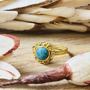 Anillos florales bohemios de diseño único, joyería tribal de latón para mujer, anillo texturizado de turquesa chapado en oro de 18k para venta al por mayor/OEM/ODM - Product Image 5