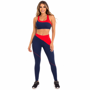 2 Piece Yoga Set Women Workout Clothes Gym Wear High Waist Leggings Sports Bra Fitness Athletic Color Block Activewear Outfit - Product Image 1