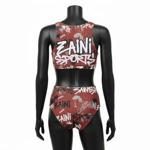 Maillot de bain une pièce pour femme en polyester et élasthanne de qualité supérieure, imprimé graphique marron, avec bretelles et logo personnalisé - Product Image 2