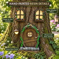 Ensemble de décorations d'arbre de jardin féerique, lumineuses dans le noir, avec porte, fenêtres et lampe en forme de gland, ornement en résine pour l'extérieur
