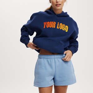 Ensemble de survêtement pour femme, imprimé personnalisé, bleu marine, streetwear décontracté, écologique, respirant, logo personnalisé OEM, coton molletonné - Product Image 1