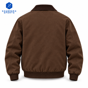Blouson Bomber Marron pour Homme SOMBRERO SPORTS, en Toile, Fermeture Éclair, Col Rabattu, Vêtement Casual d'Automne - Product Image 2
