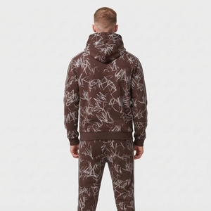 Ensemble sweat à capuche zippé et jogging marron uni pour homme – Hiver – Polyester/Coton – Style urbain décontracté - Product Image 2