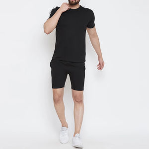 Ensemble deux pièces décontracté d'été pour homme : T-shirt et short unis, respirant, 100 % coton, vêtements de sport, entraînement, fitness, service OEM - Product Image 3