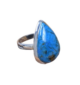925 Sterling Silver Rhodium Plated Resizable Pear Cut <b>Turquoise</b> Stone <b>Ring</b> with Channel Setting for Women's Wedding Gift - Product Image 1