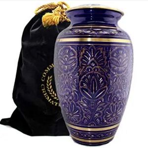 Casket Funerary Urn Ossuary Cinerary Human <b>Memorial</b> Urn Engraving Style Adult Pet Brass - Product Image 4
