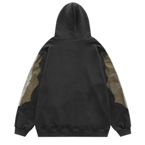 Vêtements streetwear personnalisés pour hommes, sweat à capuche à patchs déchirés avec broderie appliquée, polaire 100% polyester, hiver - Product Image 2